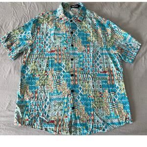 Vat Pave Abstract print Button Up Short Sleeve Top SZ L Cotton Blend